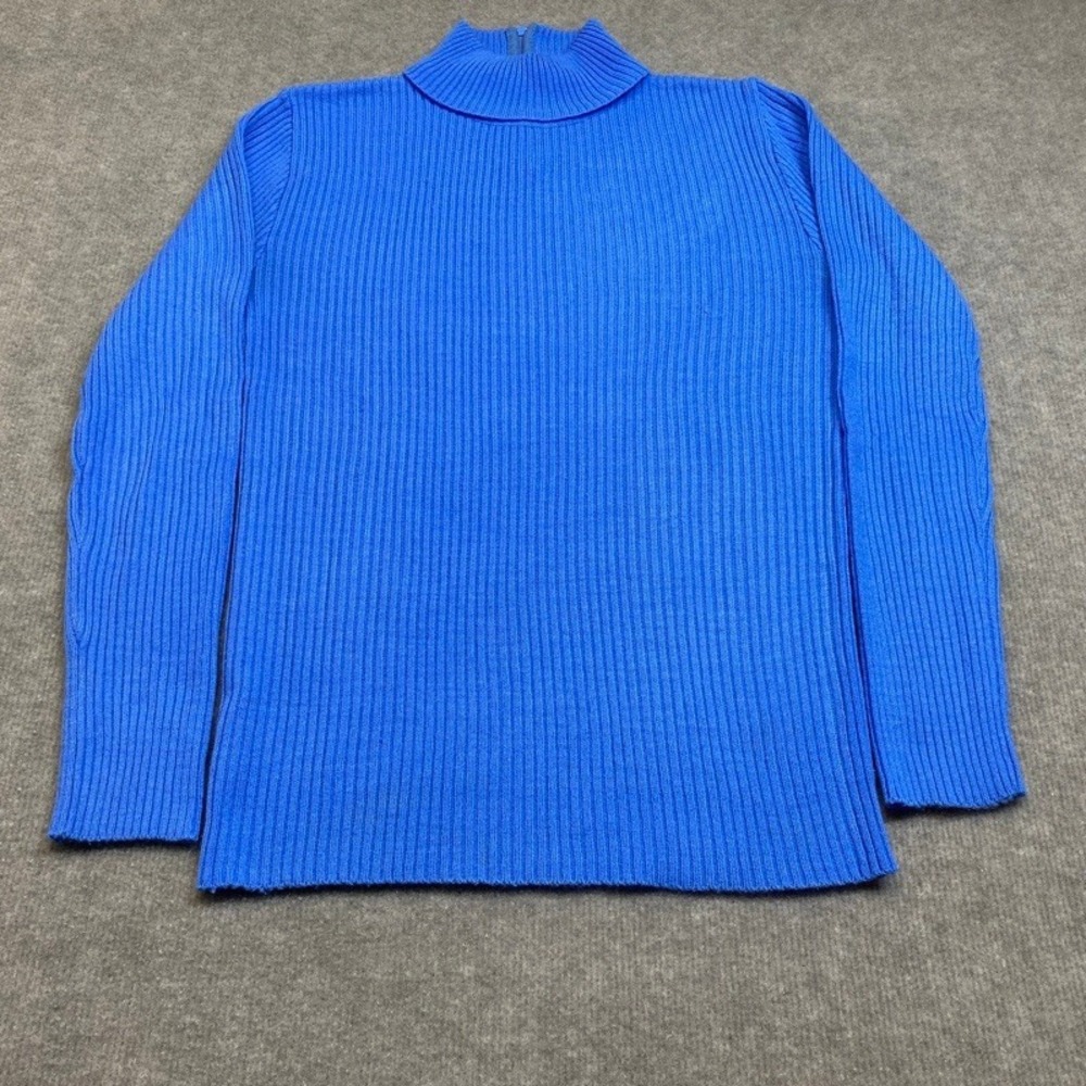Vintage Turtleneck Sweater Women Size 38 Royal Blue Ribbed Back Zip Acrylic